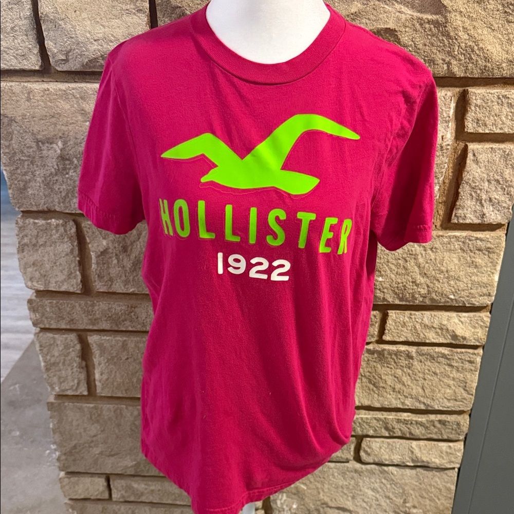 Hollister Bright Pink Tee with Green Logo